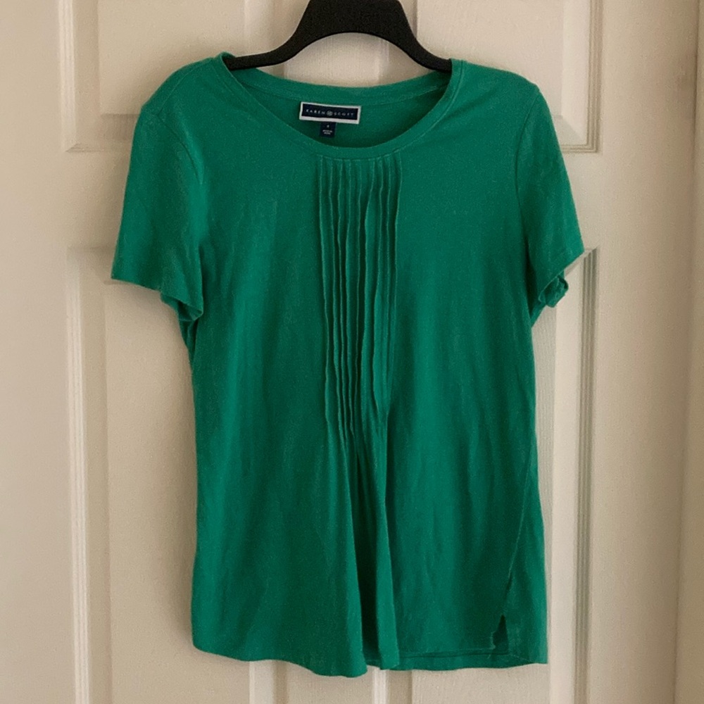 Karen Scott Women's Short Sleeve Pin-Tucked Top - Green - Small